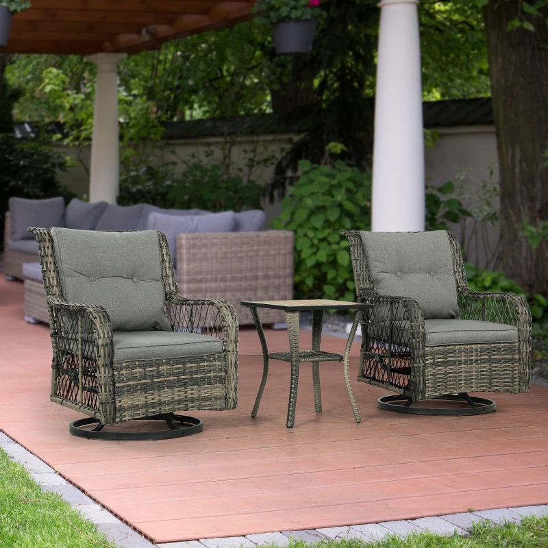 3-Piece Outdoor Bistro Set Wicker Patio Furniture with Swivel Glider Chairs - Cozy Small Space Seating