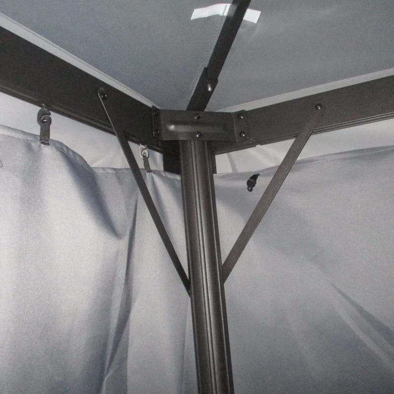 13' x 10' Aluminum Gazebo Canopy Outdoor Tent Shelter w Tiered Roof, Curtain, Mesh Net, Dk Grey