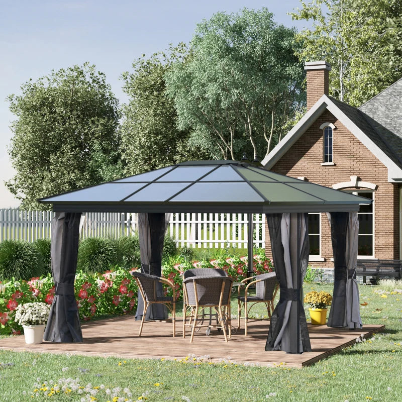 12' x 15' Hardtop Gazebo Canopy - Durable Polycarbonate Roof & Protective Curtains