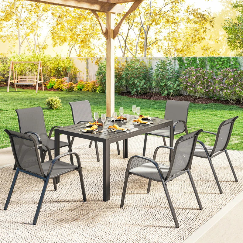 7 Pieces Outdoor Dining Set for 6 - Durable Stackable Patio Furniture with Rectangular Table