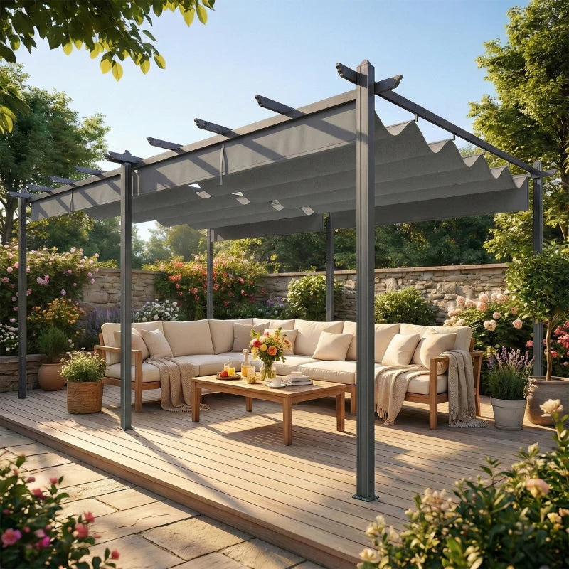 Retractable Pergola Canopy Aluminum Frame - Adjustable Outdoor Shade