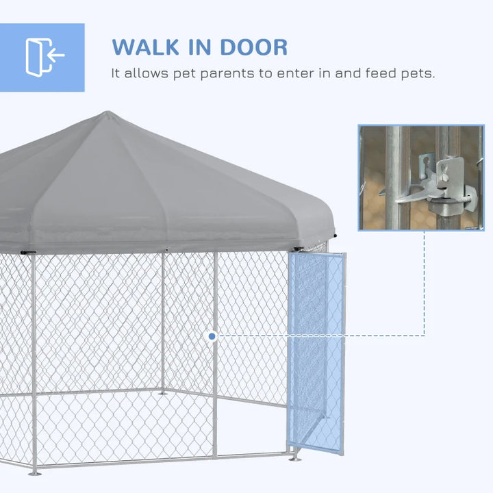 13.5' x 11.5' x 9' Galv Steel Dog House, Door, Roof, Playpen Kennel Shelter Heavy Duty Outdoor