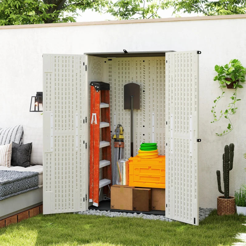 Outdoor Storage Cabinet Cream White - Large Capacity Lockable Garden Shed