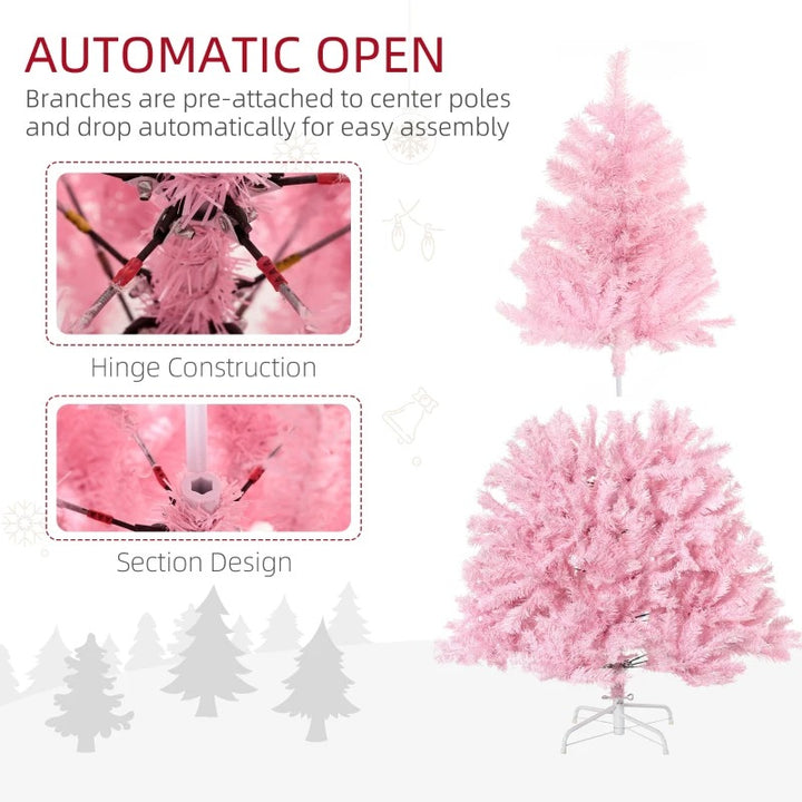 5ft 688-Tip Unlit Classic Shape Artificial Christmas Holiday Tree w Base, Xmas Decor, Pink