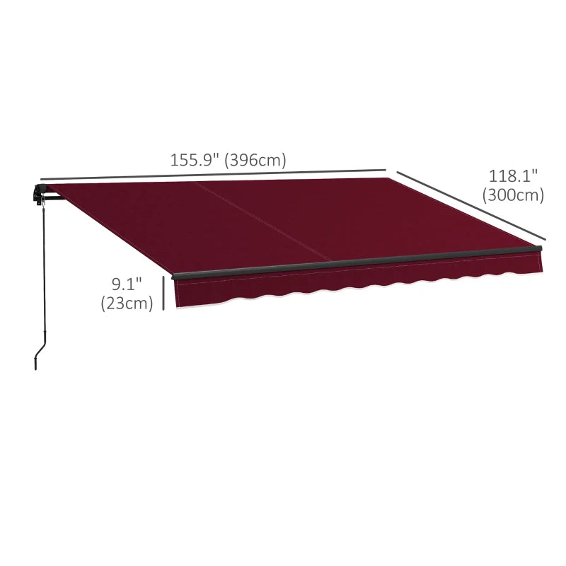 13' x 10' Manual Retractable Awning UV Resistant Sun Shade Canopy Outdoor Patio Deck, Wine Red