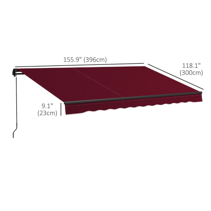 13' x 10' Manual Retractable Awning UV Resistant Sun Shade Canopy Outdoor Patio Deck, Wine Red