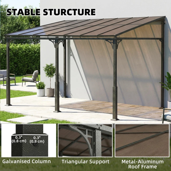 13' x 10' Lean To Gazebo Hardtop Wall Mounted Outdoor Pergola - Durable Weatherproof Patio Shelter