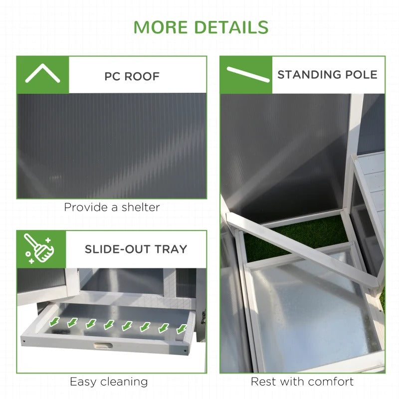 63" Wooden Outdoor Chicken Coop Hen House Bunny Rabbit Cage w Nesting Box, Removable Tray, Grey