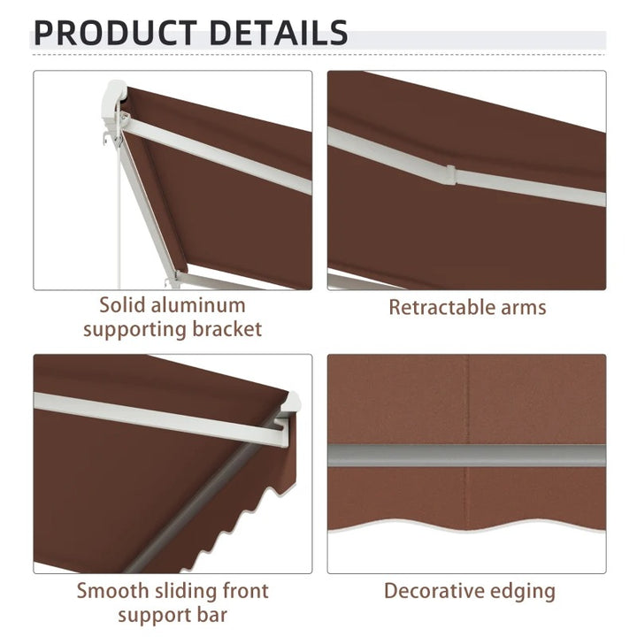 10' x 8' Electric Retractable Awning Sun Shade Canopy w Remote, Aluminum for Patio Deck, Brown