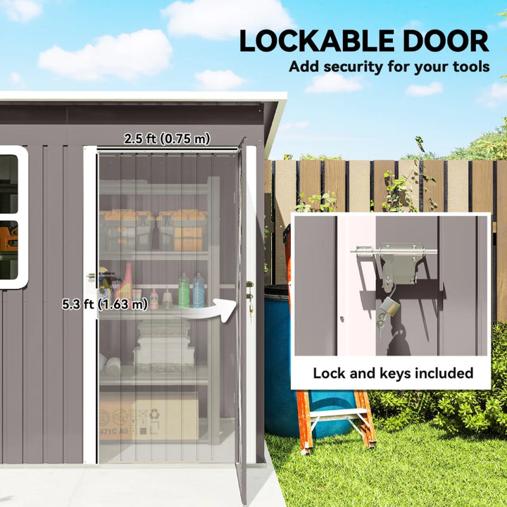Galvanized Steel Outdoor Storage Shed - Secure Garden Storage with Ventilation