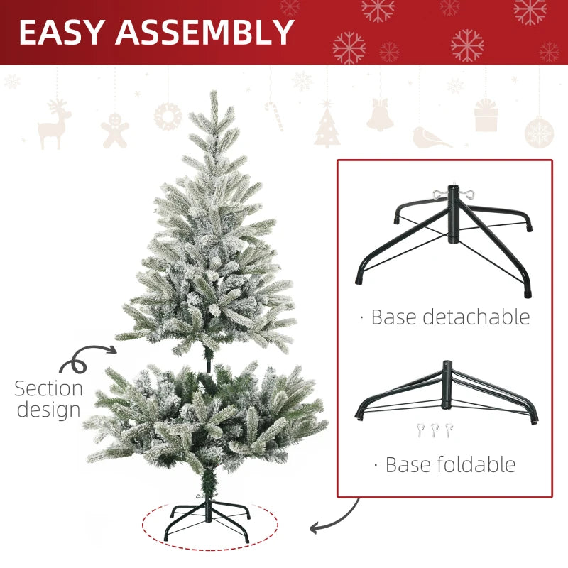 NEW 5ft 521-Tip Unlit Snow Flocked Artificial Christmas Holiday Xmas Tree Decor w Base, Green