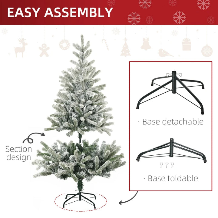 NEW 5ft 521-Tip Unlit Snow Flocked Artificial Christmas Holiday Xmas Tree Decor w Base, Green