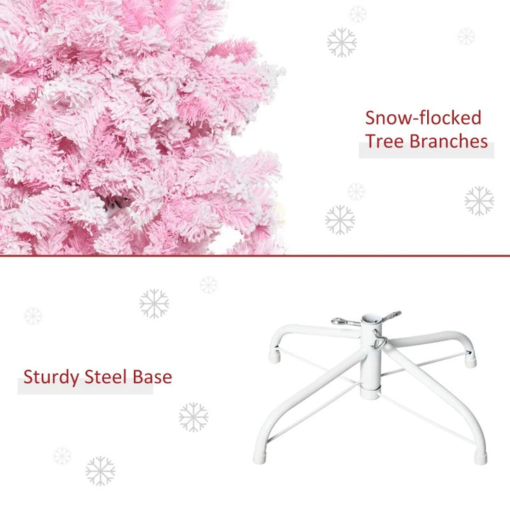 5ft 263-Tip Slim Snow Flocked Unlit Artificial Pencil Christmas Holiday Tree, Xmas Decor, Pink