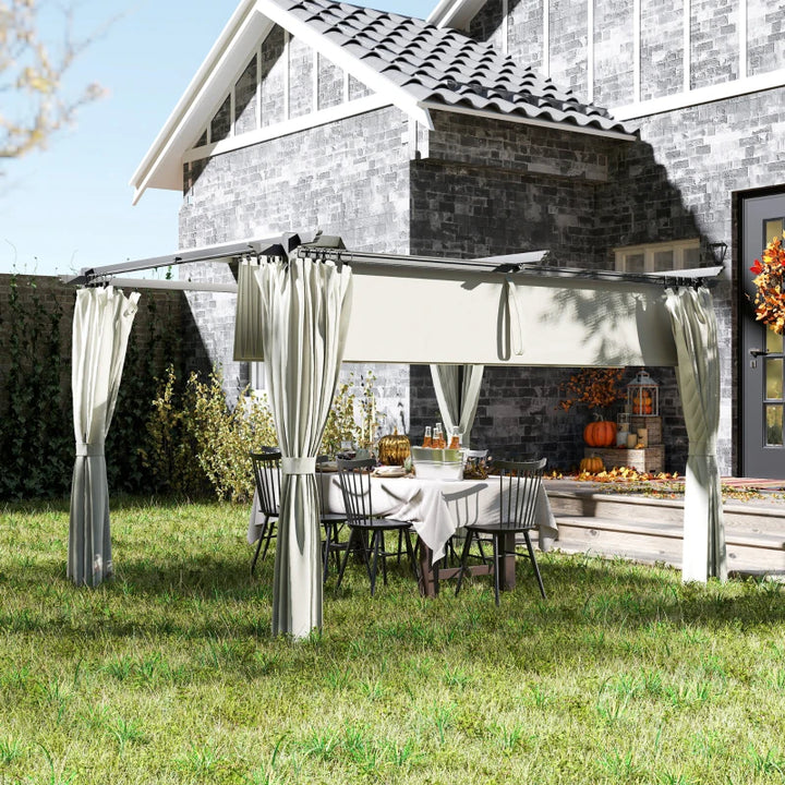 10x13 Pergola with Retractable Canopy and Curtains - UPF30+ Sun Shade Patio Shelter