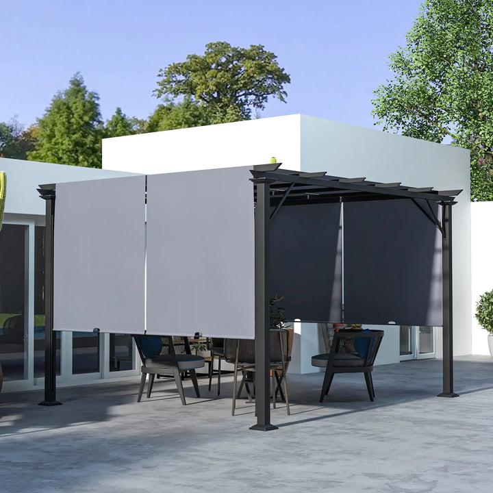 12' x 10' Steel Pergola Gazebo Shelter w Retractable Fabric Canopy Roof, Outdoor Deck Patio, Grey