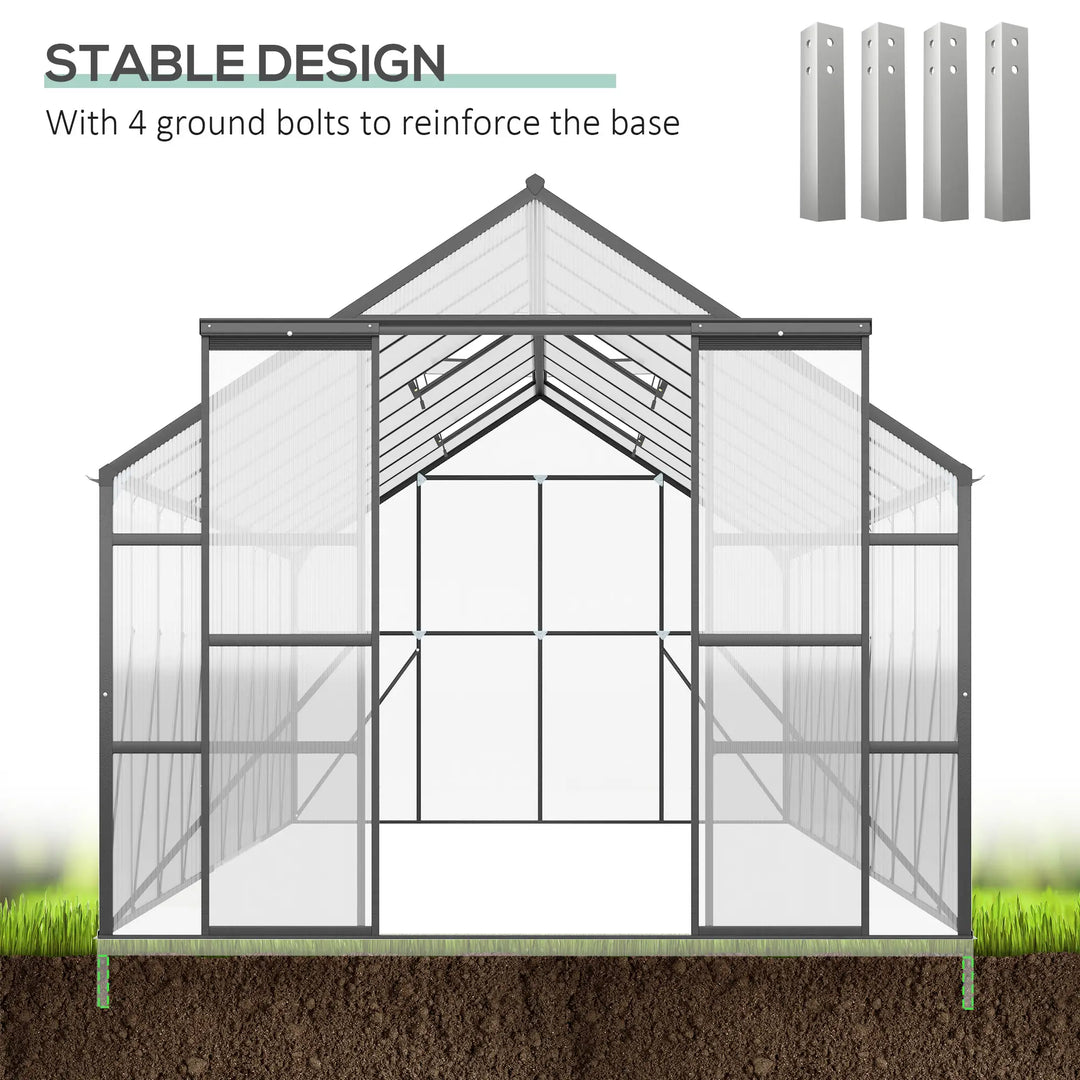 20' x 8' x 7' Walk-in Aluminum Polycarbonate Greenhouse Outdoor Garden Flower Vegetable Plant Black
