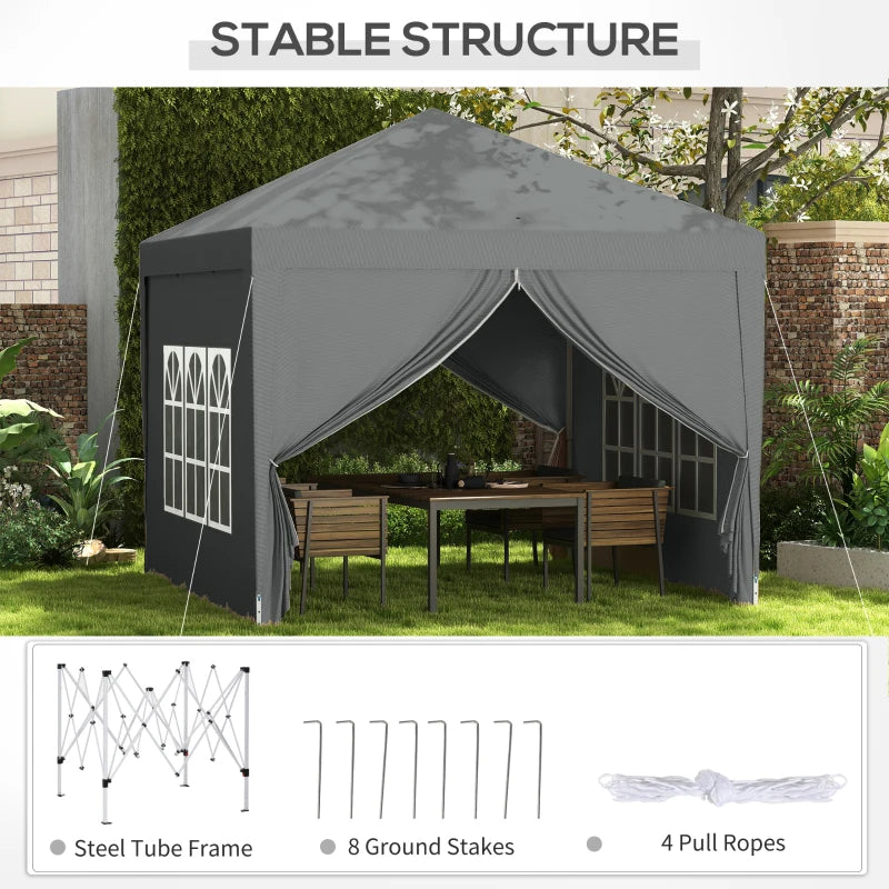 10’ x 10’ Pop-Up Portable Outdoor Event Party Wedding Tent Gazebo Canopy w Case, 4 Walls, Grey