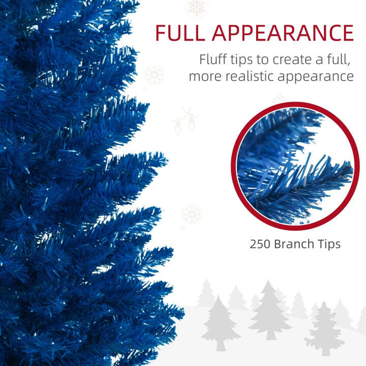 NEW 5ft 250-Tip Unlit Slim Pencil Artificial Christmas Holiday Tree w Base, Xmas Decor, Deep Blue
