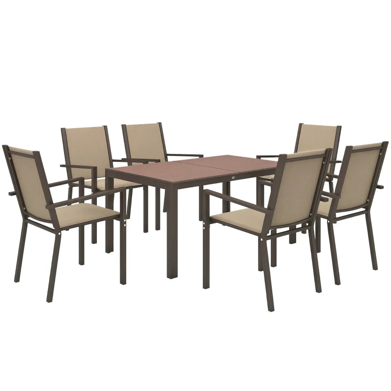 7 Piece Outdoor Dining Set with Rectangular Table and Stackable Chairs - Durable Weather-Resistant Patio Furniture