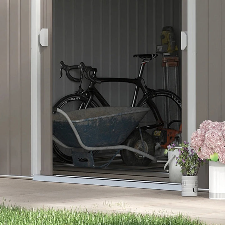 11.2 x 12.7 x 6.6’ Large Galv Steel Outdoor Storage Tool Work Shed for Garden Backyard, Lt Grey