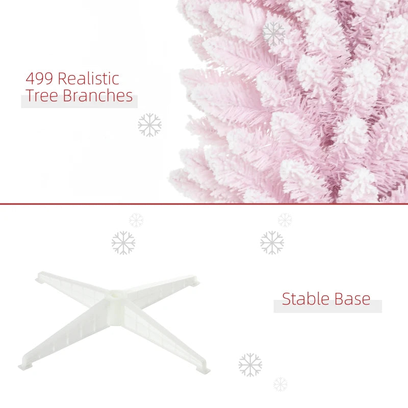 NEW 7ft 499-Tip Unlit Snow Flocked Slim Pencil Artificial Christmas Holiday Fake Xmas Tree, Pink