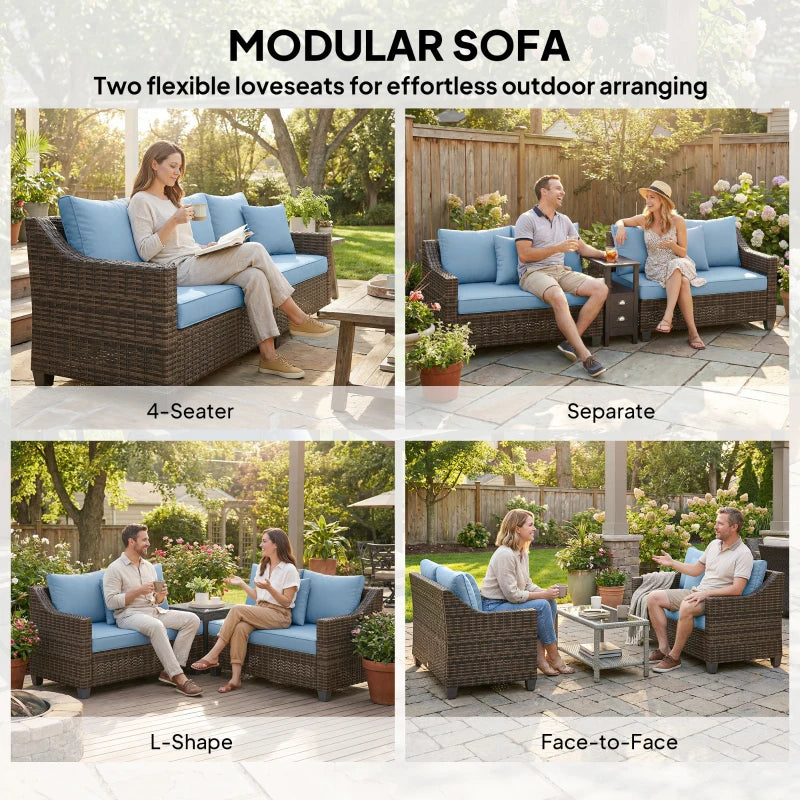 Modular PE Wicker Outdoor Couch Sofa - Durable 4-Seater Patio Lounge Set