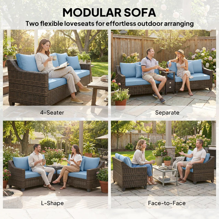 Modular PE Wicker Outdoor Couch Sofa - Durable 4-Seater Patio Lounge Set