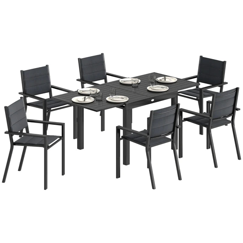 Patio Dining Set For 6 - Expandable Aluminum Outdoor Table And Stackable Chairs