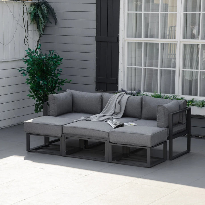 6 Pieces Patio Furniture Set Space-Saving Sectional Outdoor Daybed with Aluminum Frame and Thick Cushions