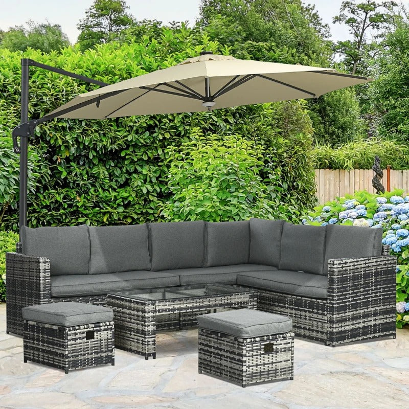 6pc L-Shape PE Rattan Wicker Sofa Conversation Set w Ottomans, Cushions for Outdoor Patio, Grey