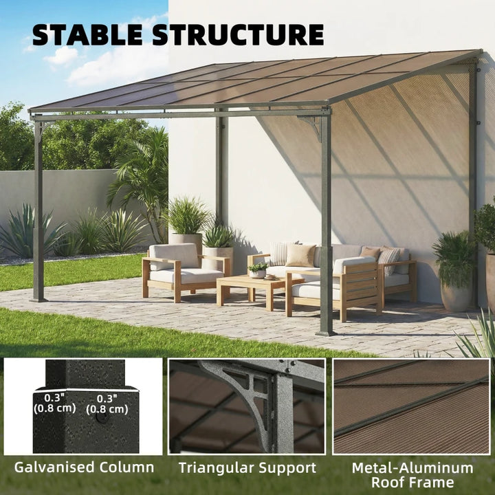 11' x 10' Outdoor Pergola Wall Mounted Hardtop Lean-to Gazebo - Durable UV Resistant Patio Shelter