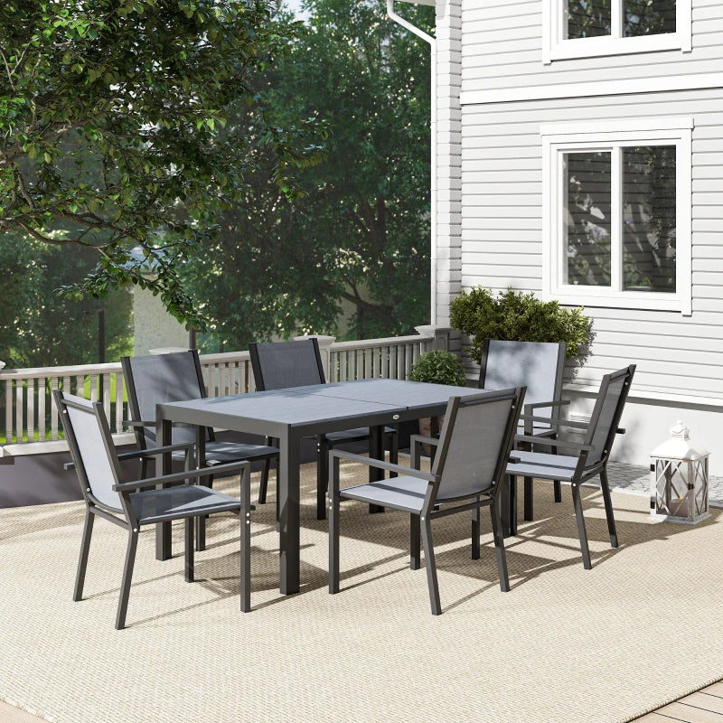 7 Piece Outdoor Dining Set with Rectangular Table and Stackable Chairs - Durable Weather Resistant Patio Furniture