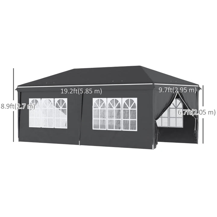 20' x 10' Pop Up Portable Canopy Tent Outdoor Event Party Gazebo w 6 Walls, Windows, Bag, Black