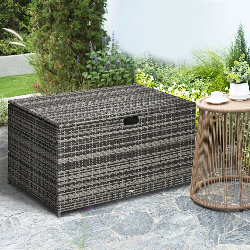 46" Lg Rattan Wicker Storage Deck Box Coffee Table for Cushions Toys Tools, Outdoor Patio, Grey