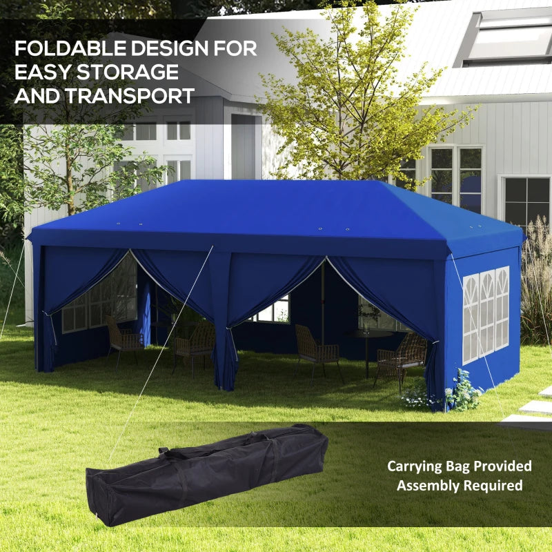 20' x 10' Pop Up Portable Canopy Tent Outdoor Event Party Gazebo w 6 Walls, Windows, Bag, Blue