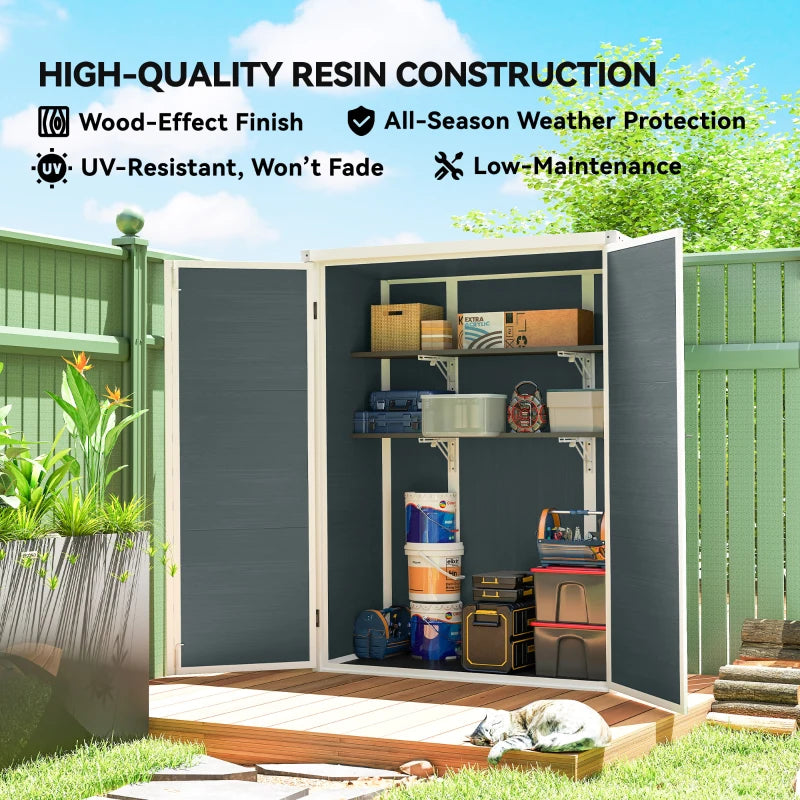 Outdoor 4.4' x 2.3' Plastic Storage Shed with Lockable Doors and Foldable Shelves - Weather Resistant Garden Storage