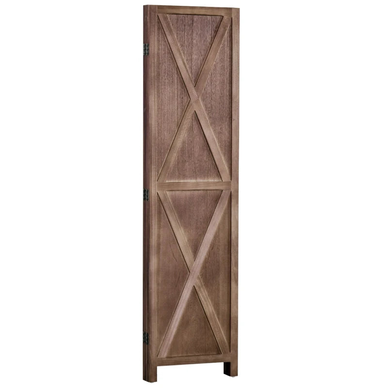 4-Panel Farmhouse Wood Room Divider Privacy Screen Partition Barndoor Decor Rustic Walnut Brown