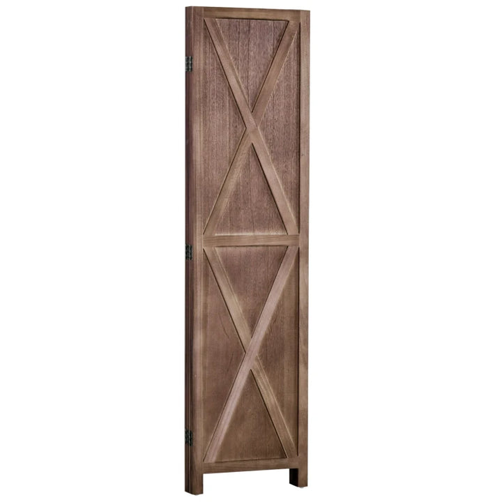 4-Panel Farmhouse Wood Room Divider Privacy Screen Partition Barndoor Decor Rustic Walnut Brown