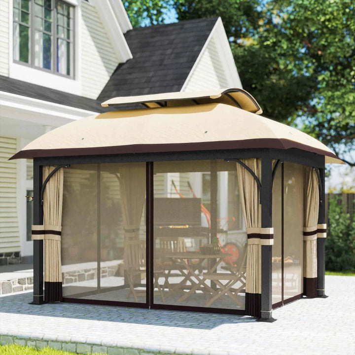 11' x 13' Patio Gazebo Double Roof Outdoor Canopy - UV Protection & Insect Netting