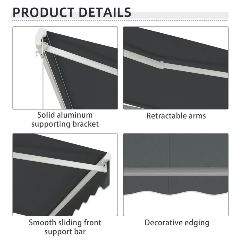 10' x 8' Electric Retractable Awning Sun Shade Canopy w Remote, Aluminum for Patio Deck, Grey