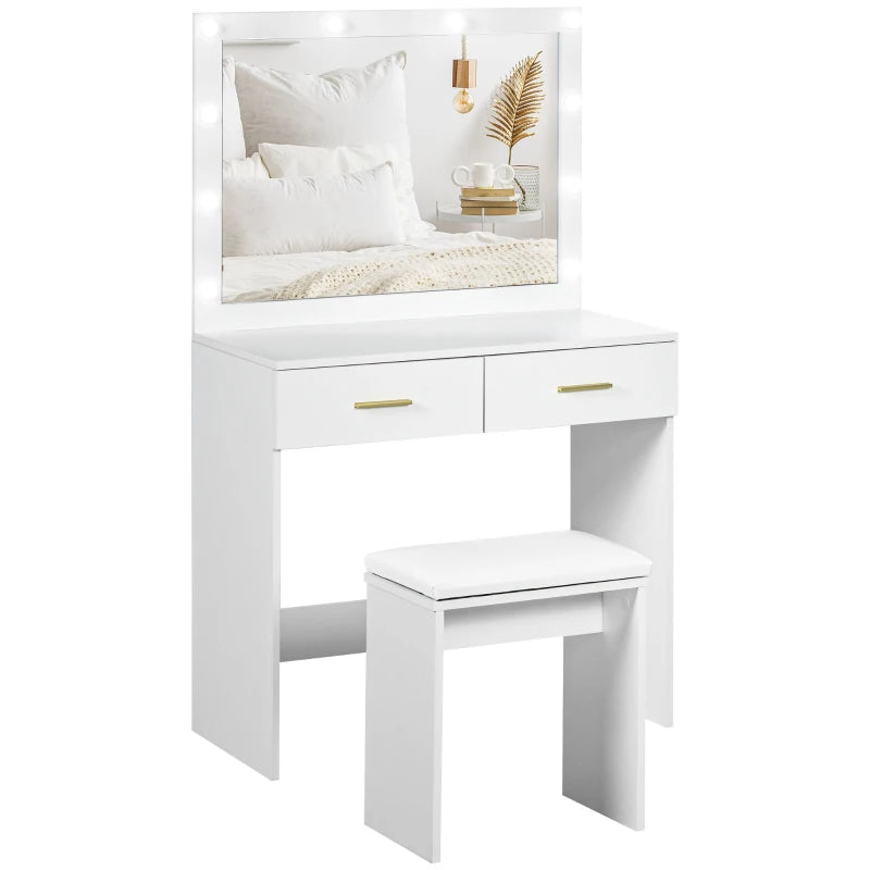 Makeup Vanity Desk Set with LED Lighting Mirror - Modern Dressing Table with Storage