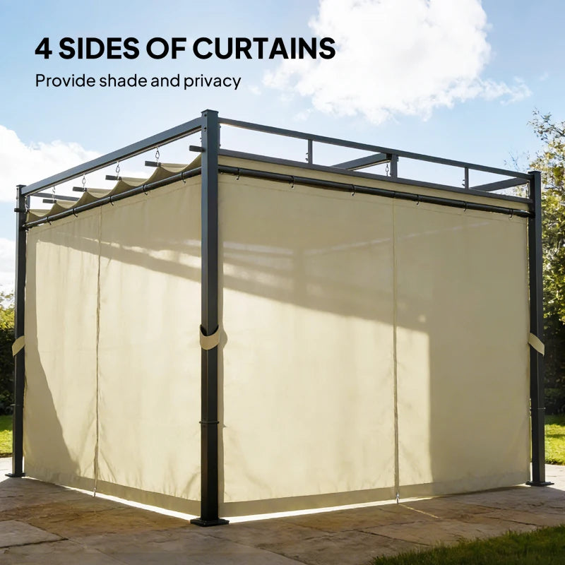 10' x 10' Outdoor Gazebo Retractable Pergola Canopy with Curtains - Durable UPF30+ Metal Pergola Kit