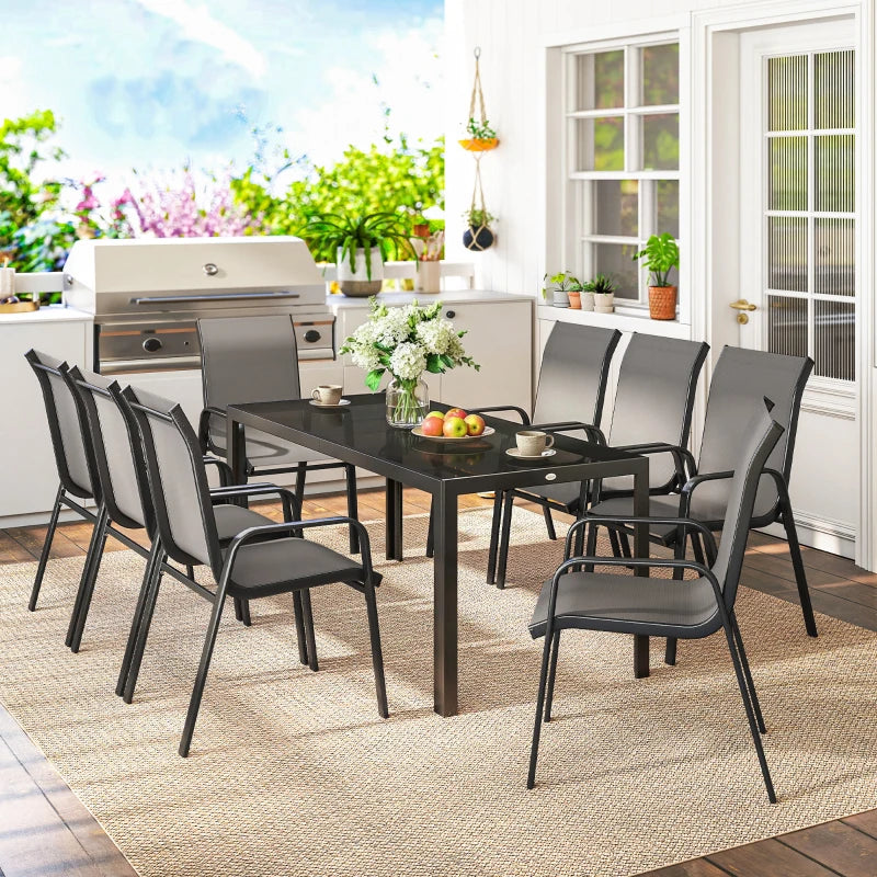 9 Pieces Patio Set with Stackable Chairs - Durable Outdoor Dining Set with Tempered Glass Top