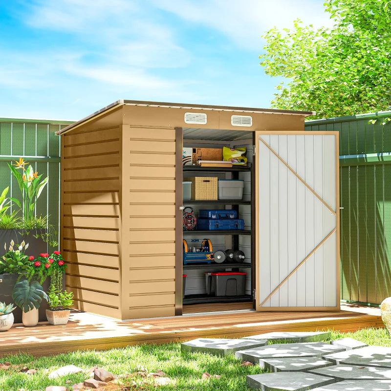 Galvanized Garden Storage Shed 6' x 4' - Durable Metal Outdoor Storage with Double Doors and Vents