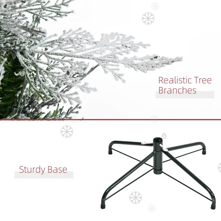 7.5ft 880-Tip Unlit Frosted Realistic Christmas Holiday Xmas Tree, Cypress Branches, Snow Green