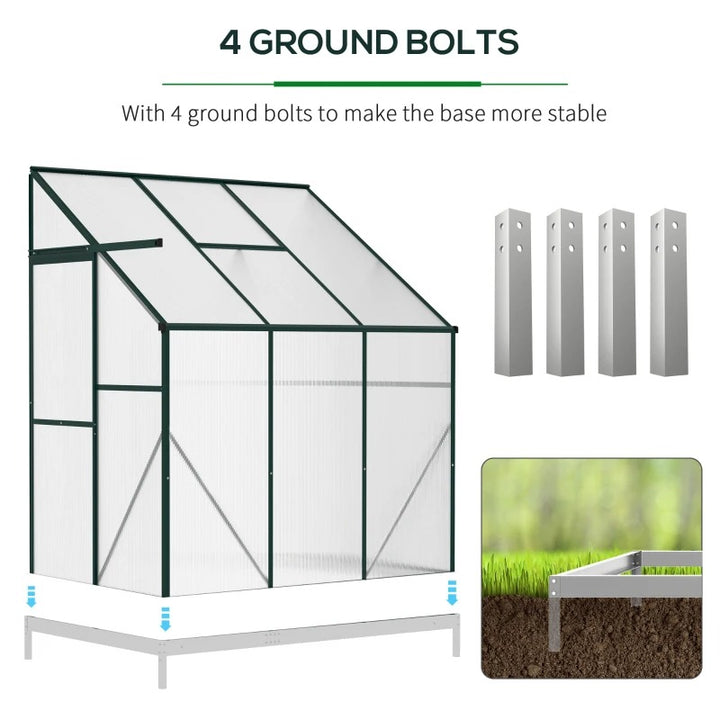 6.3' x 4.2' Walk-In Hard-Sided Greenhouse w Aluminum Frame, PC, Roof Vent for Outdoor Garden