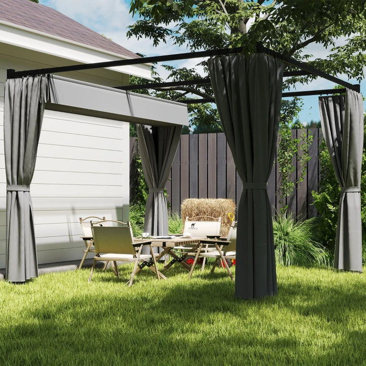 Retractable Pergola Canopy with Sidewalls - Adjustable Outdoor Sun Shade Shelter
