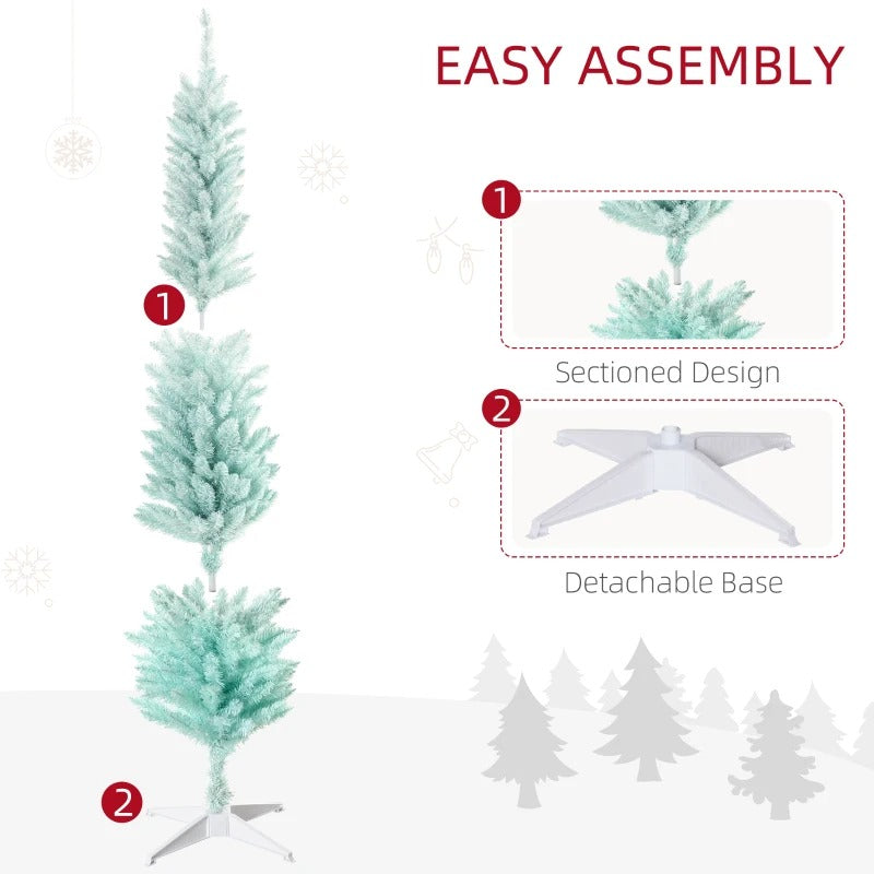 NEW 6ft 360-Tip Slim Pencil Artificial Christmas Holiday Xmas Tree Decor w Base, Lt Blue Turquoise