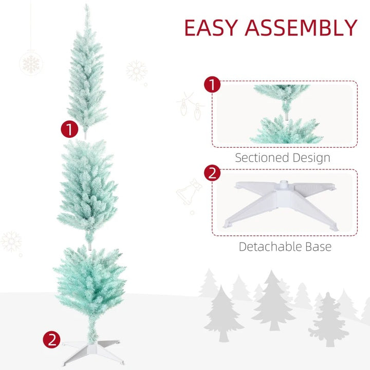 NEW 6ft 360-Tip Slim Pencil Artificial Christmas Holiday Xmas Tree Decor w Base, Lt Blue Turquoise