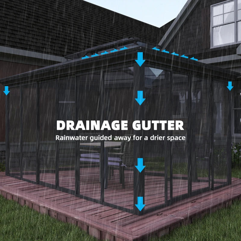 Hardtop Gazebo 10' x 14' Sun Room With Double Sliding Doors - Weatherproof Outdoor Patio Shelter